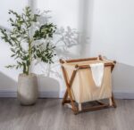 Acacia Wood Folding Laundry Hamper Basket with Handle