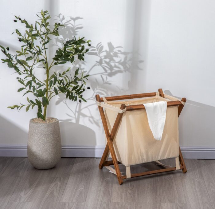Acacia Wood Folding Laundry Hamper Basket with Handle