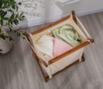 Acacia Wood Folding Laundry Hamper Basket with Handle