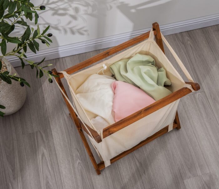 Acacia Wood Folding Laundry Hamper Basket with Handle