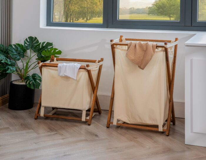 Acacia Wood Folding Laundry Hamper Basket with Handle