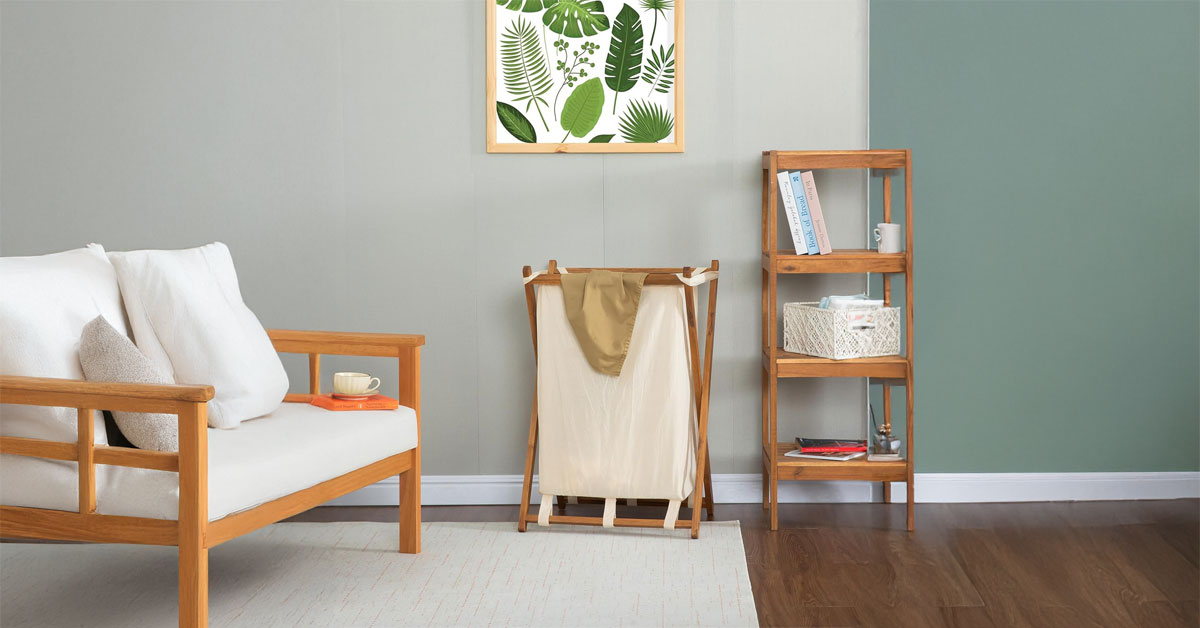 Acacia Wood Folding Laundry Hamper Basket with Handle