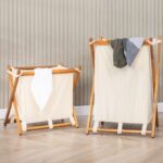 Acacia Wood Folding Laundry Hamper Basket with Handle