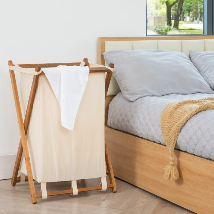 Acacia Wood Folding Laundry Hamper Basket with Handle