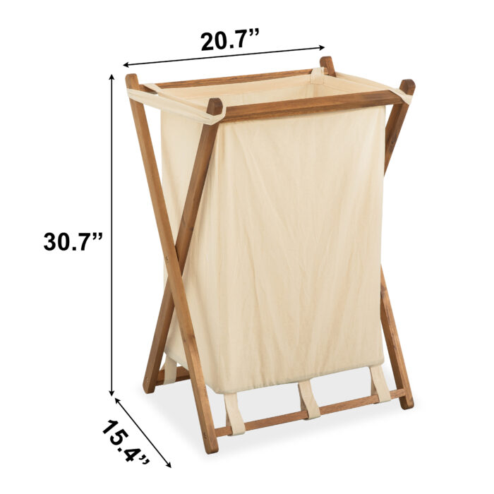 Acacia Wood Folding Laundry Hamper Basket with Handle