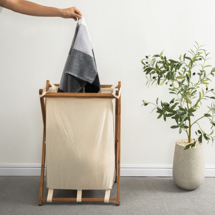 Acacia Wood Folding Laundry Hamper Basket with Handle