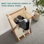 Acacia Wood Folding Laundry Hamper Basket with Handle