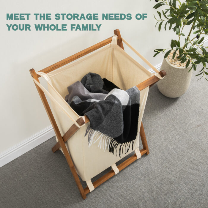 Acacia Wood Folding Laundry Hamper Basket with Handle