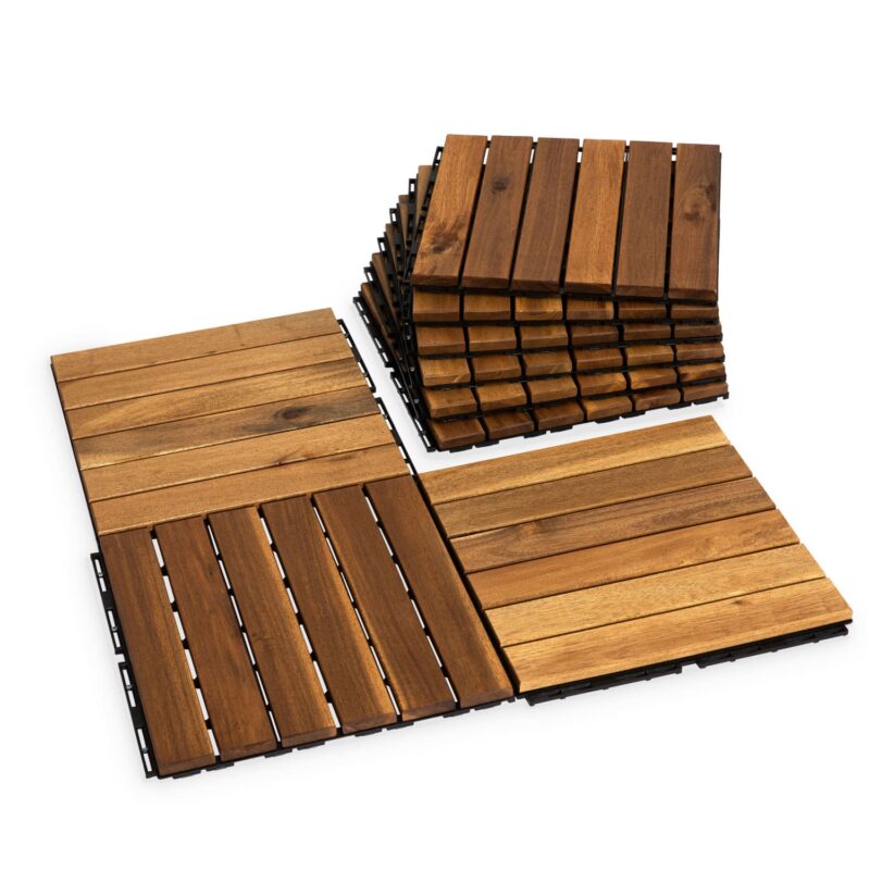 Acacia Wood Interlocking Deck Tiles Waterproof for Outdoors