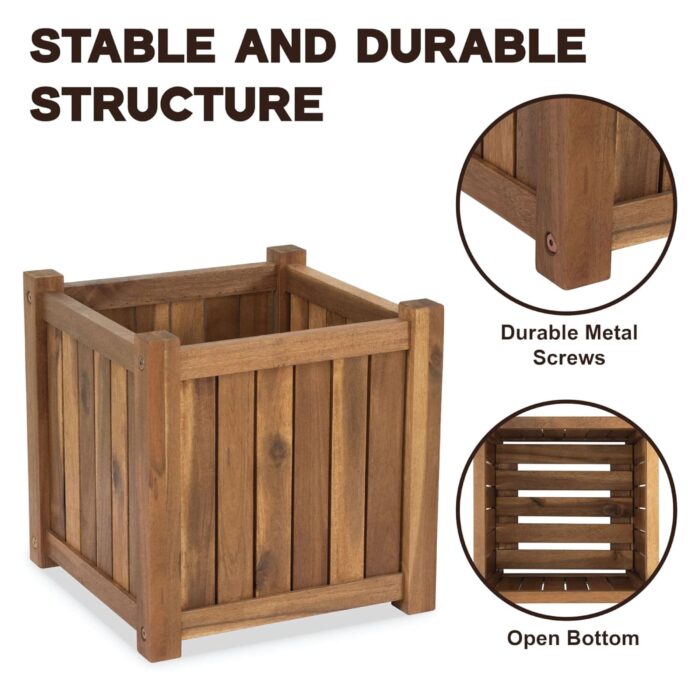 Acacia Wood Planter Box, 14 Inch for Garden