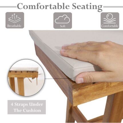Acacia Wood Upholstered Bench 43" for Dining & Entryway
