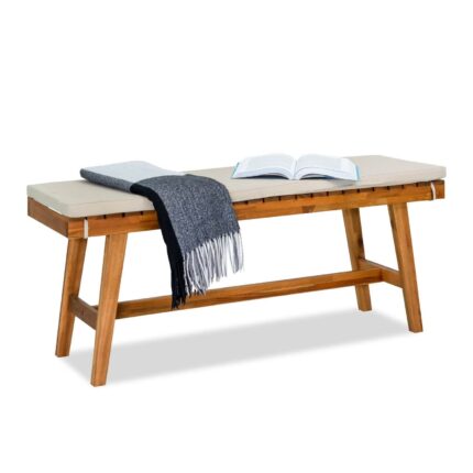 Acacia Wood Upholstered Bench 43 for Dining & Entryway