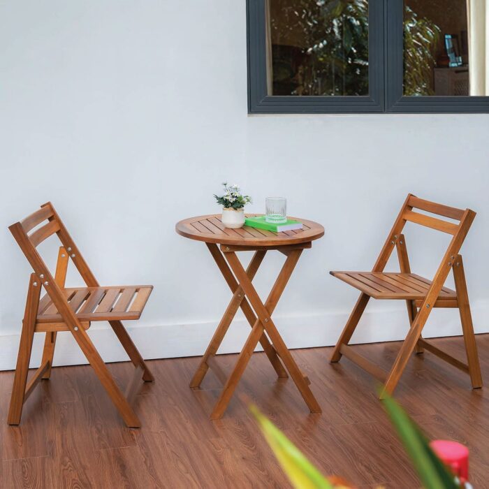 Acacia Wooden Folding Chairs Set for Patio & Garden