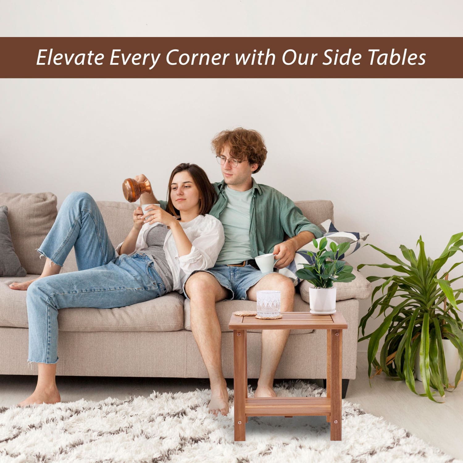 Double Adirondack Side Table Weather-Resistant for Outdoors
