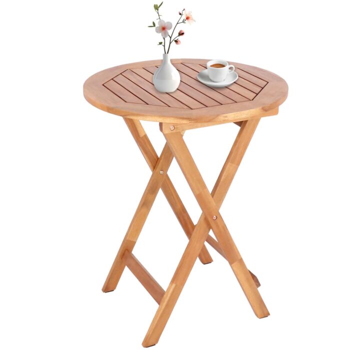 Foldable Acacia Wood Round Table Waterproof for Outdoors