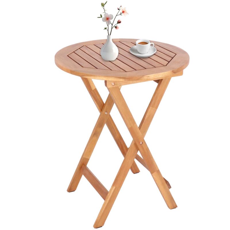 Foldable Acacia Wood Round Table Waterproof for Outdoors
