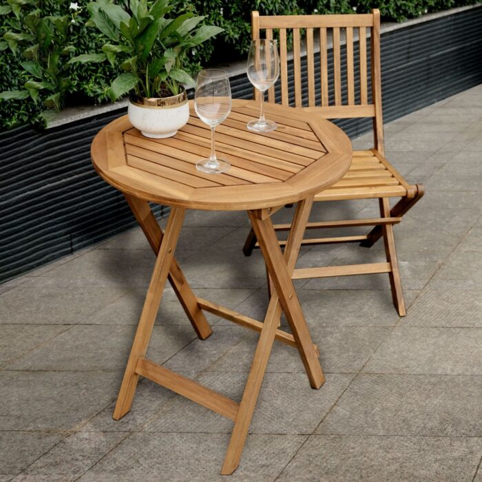 Foldable Acacia Wood Round Table Waterproof for Outdoors