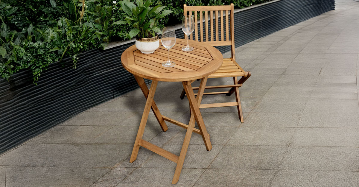 Foldable Acacia Wood Round Table Waterproof for Outdoors