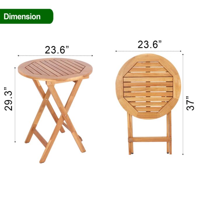 Foldable Acacia Wood Round Table Waterproof for Outdoors