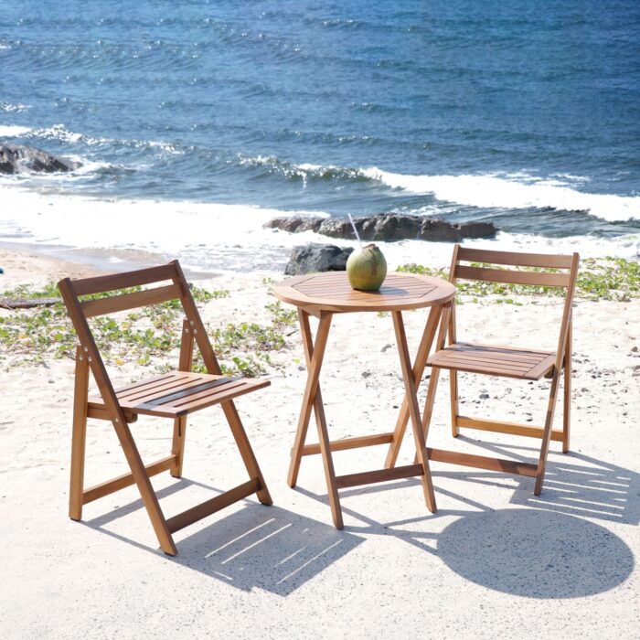 Foldable Acacia Wood Round Table Waterproof for Outdoors