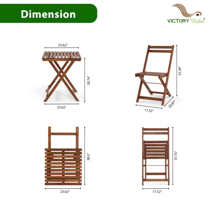 Folding Acacia Wood Bistro Set Outdoor Table and Chairs