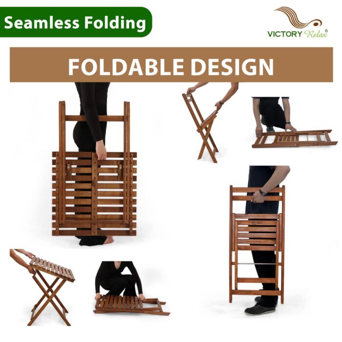Folding Acacia Wood Bistro Set Outdoor Table and Chairs