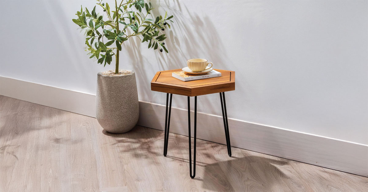 Hexagon Side Table Natural Wood for Living Room