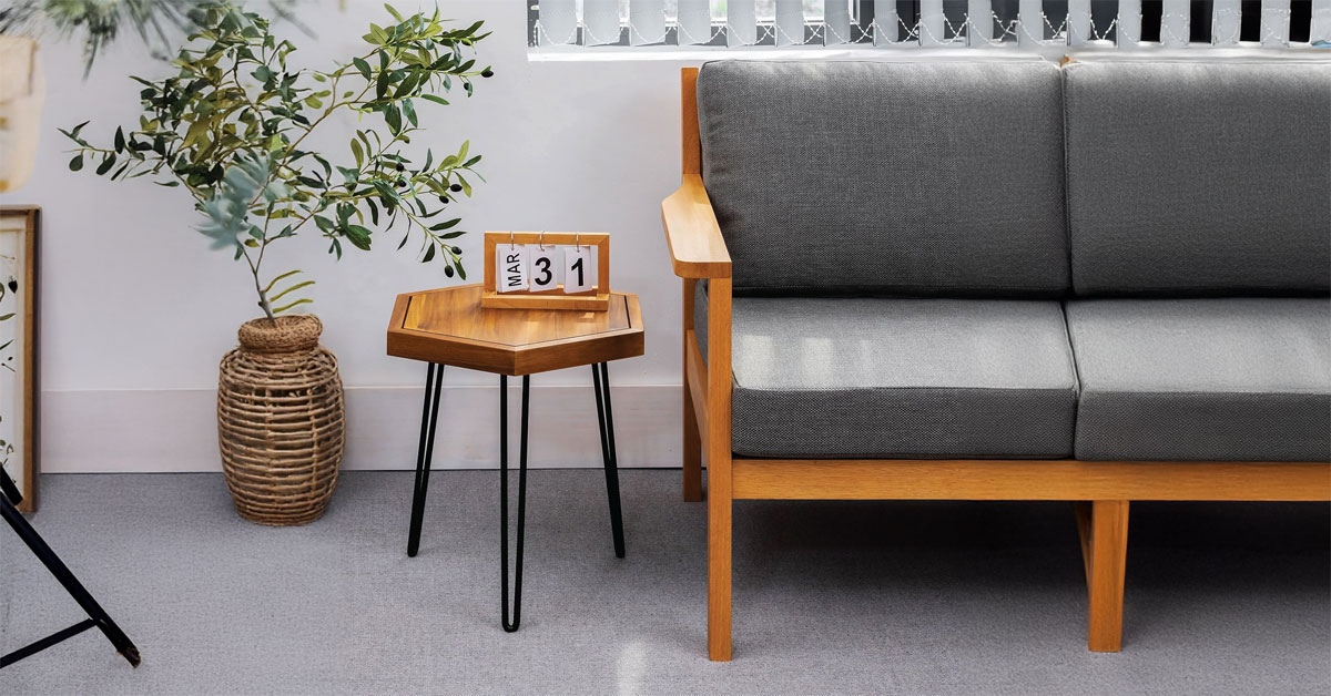 Hexagon Side Table Natural Wood for Living Room