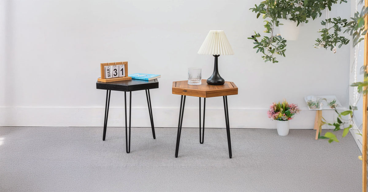 Hexagon Side Table Natural Wood for Living Room