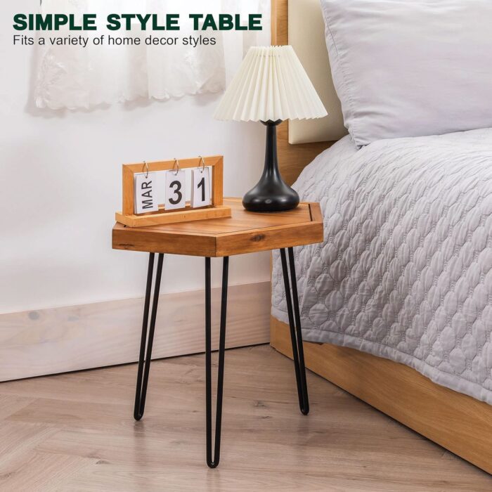 Hexagon Side Table Natural Wood for Living Room