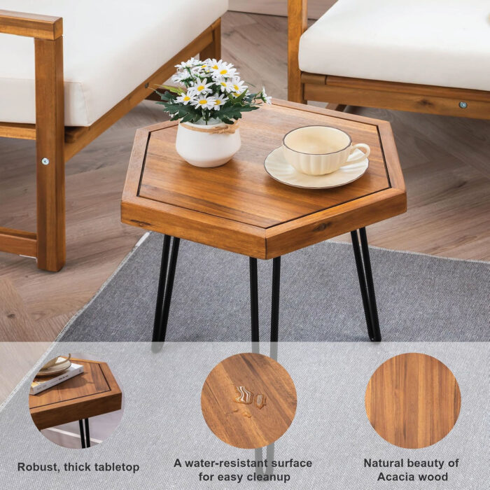 Hexagon Side Table Natural Wood for Living Room