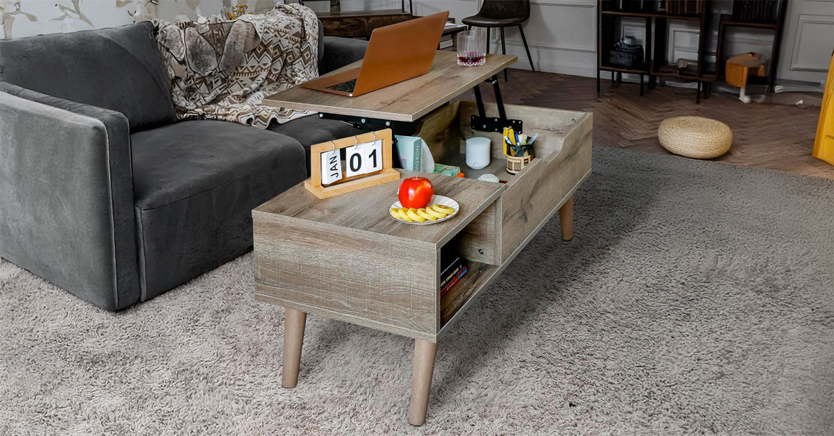Lift-Top Coffee Table with Hidden Storage for Living Room