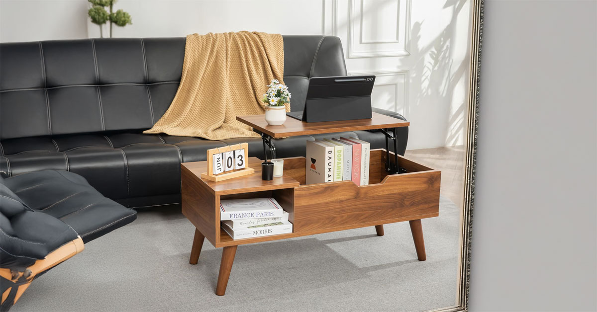 Lift-Top Coffee Table with Hidden Storage for Living Room