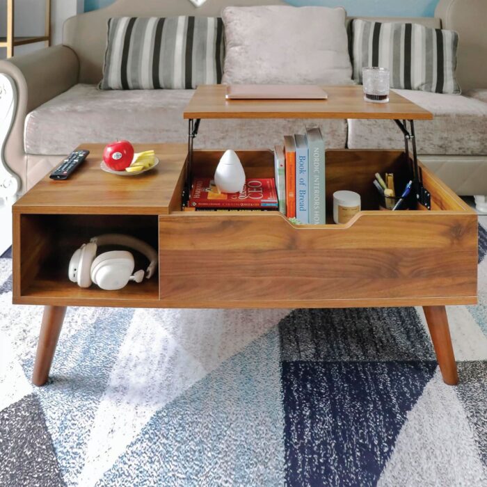 Lift-Top Coffee Table with Hidden Storage for Living Room