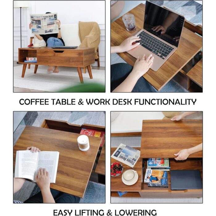 Lift-Top Coffee Table with Hidden Storage for Living Room