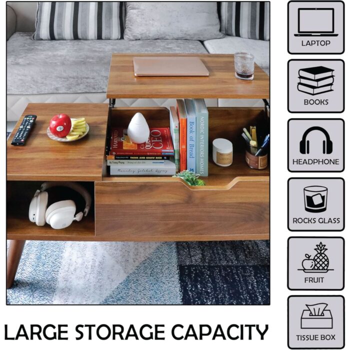 Lift-Top Coffee Table with Hidden Storage for Living Room