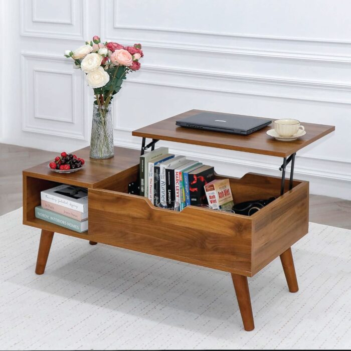 Lift-Top Coffee Table with Hidden Storage for Living Room