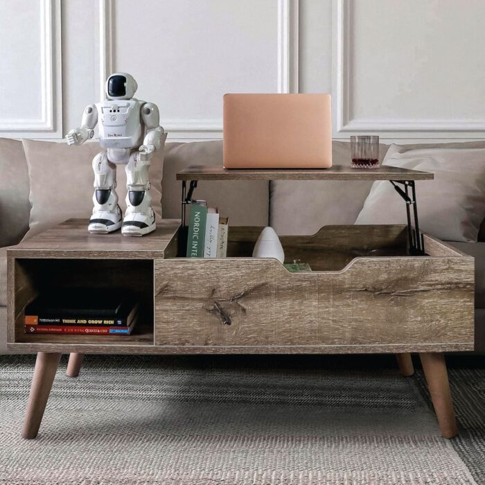 Lift-Top Coffee Table with Hidden Storage for Living Room