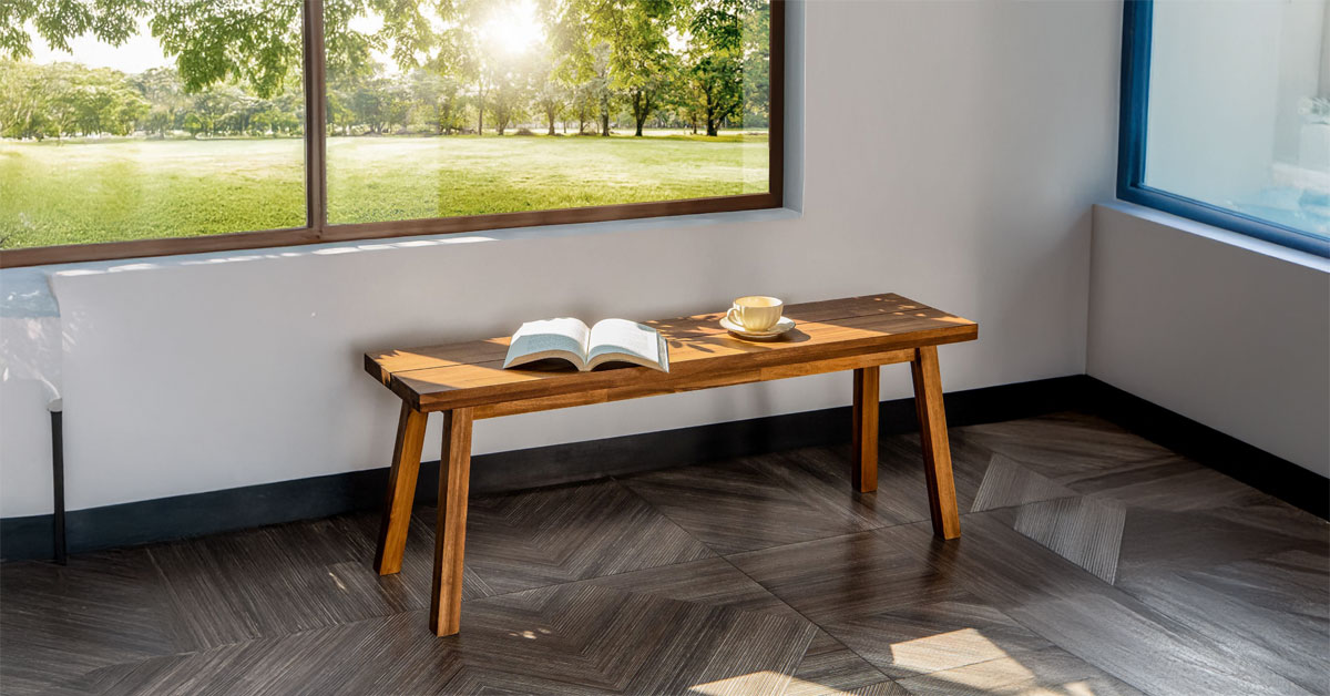 Solid Acacia Wood Bench for Entryway & Living Room