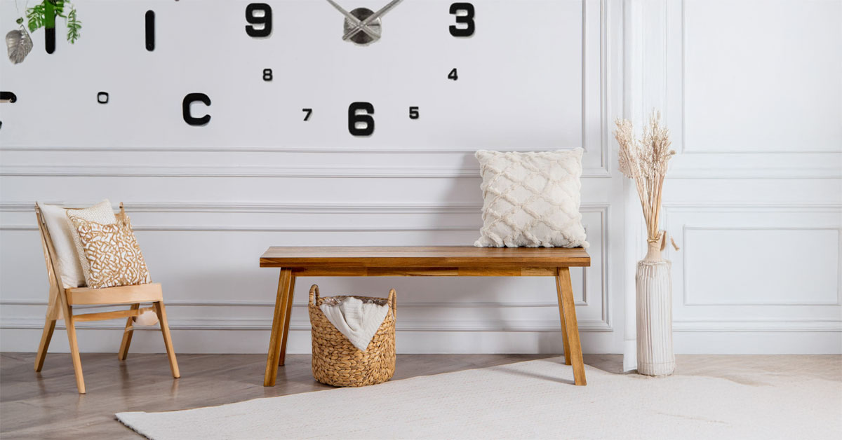 Solid Acacia Wood Bench for Entryway & Living Room