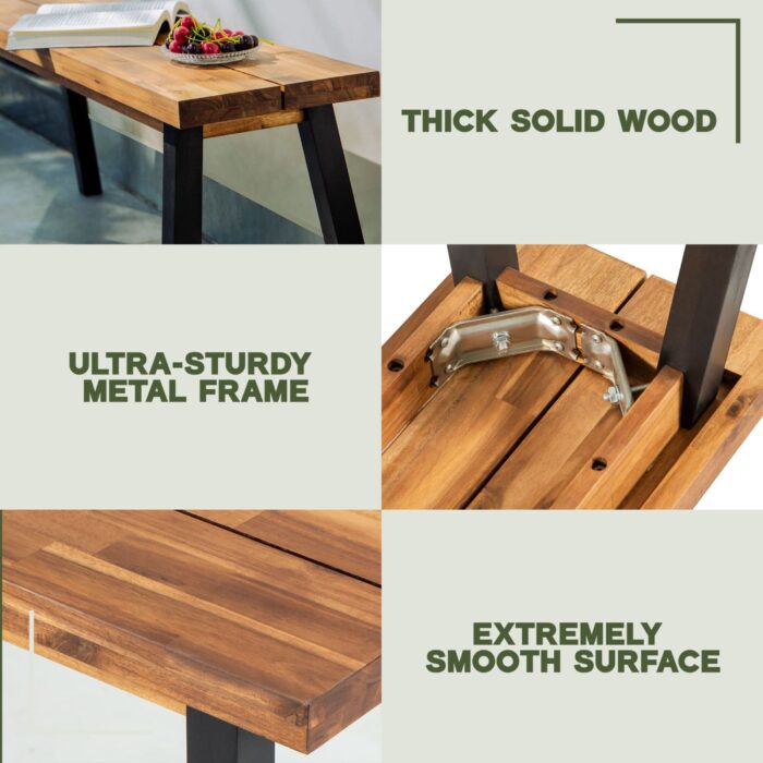 Solid Acacia Wood Bench for Entryway & Living Room