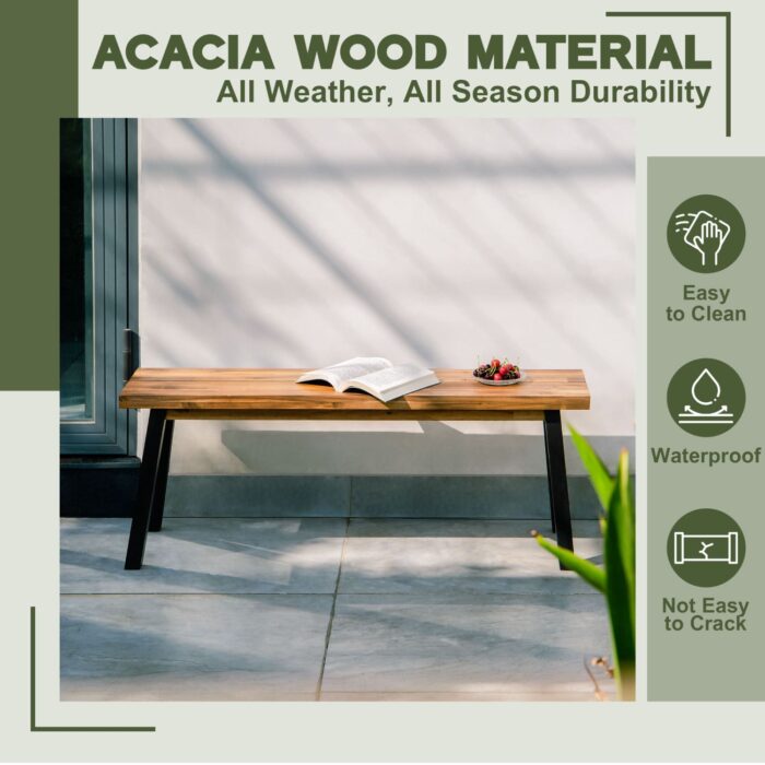 Solid Acacia Wood Bench for Entryway & Living Room