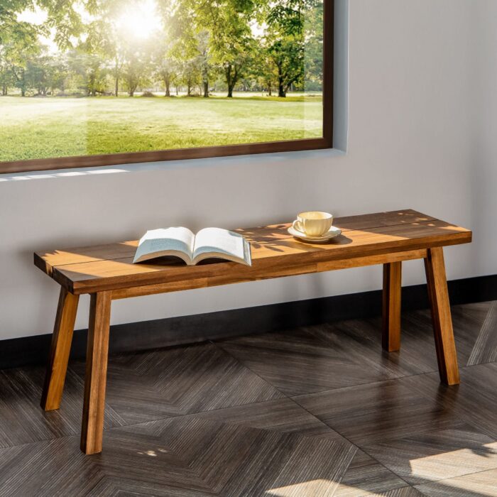 Solid Acacia Wood Bench for Entryway & Living Room