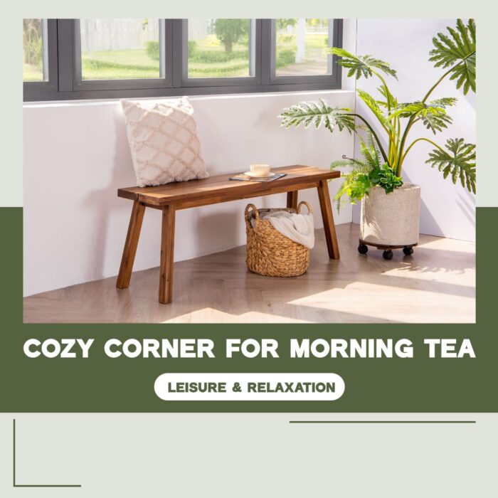 Solid Acacia Wood Bench for Entryway & Living Room