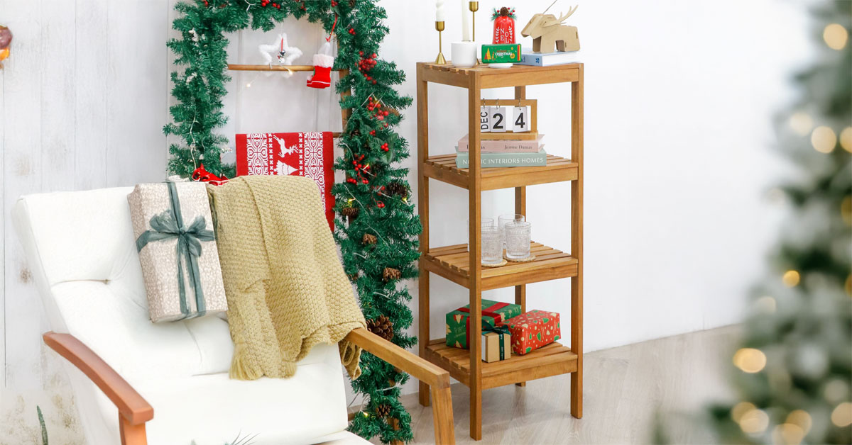 Tier Acacia Wood Corner Shelf Wall Mounted for Home