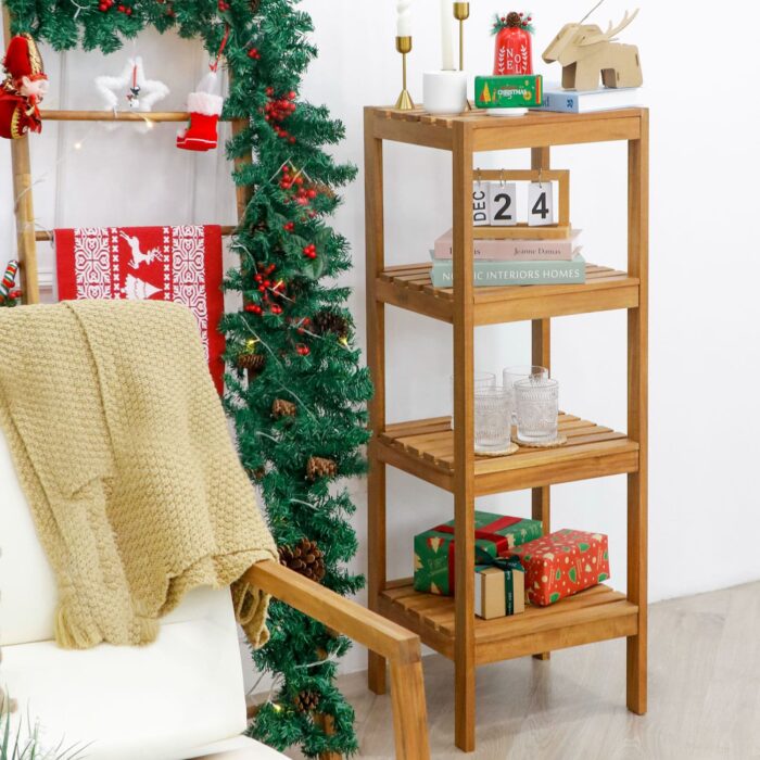 Tier Acacia Wood Corner Shelf Wall Mounted for Home