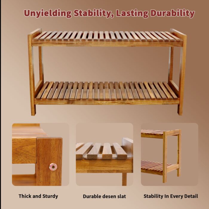 Tier Acacia Wood Shoe Rack Stackable Storage Shelf