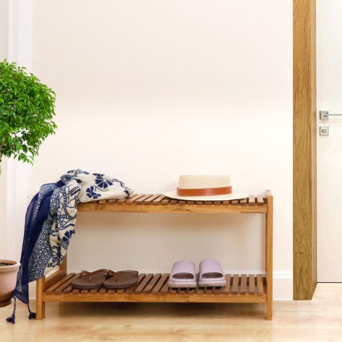 Tier Acacia Wood Shoe Rack Stackable Storage Shelf