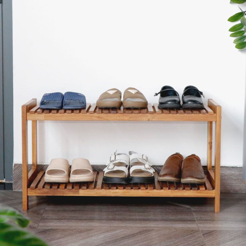Tier Acacia Wood Shoe Rack Stackable Storage Shelf