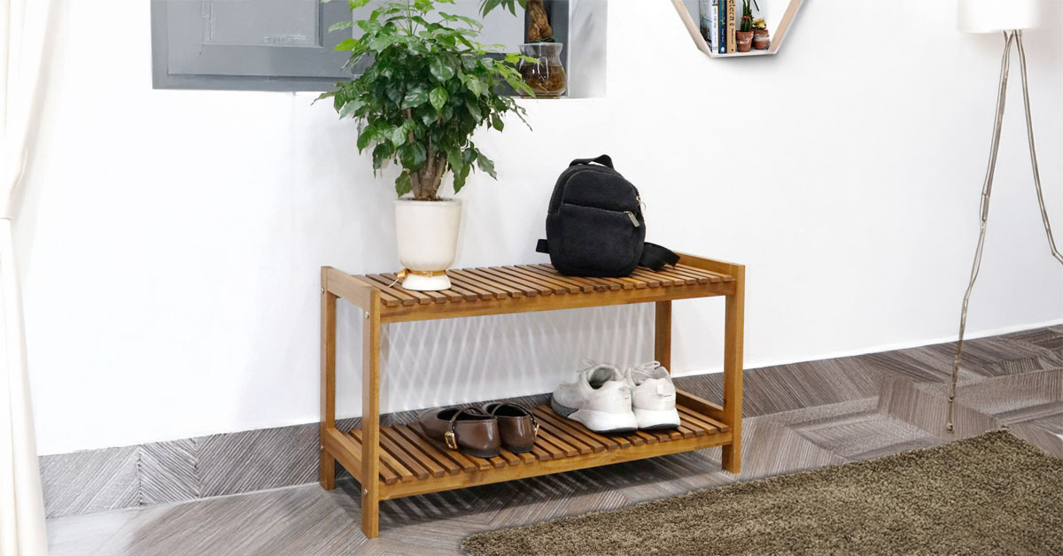 Tier Acacia Wood Shoe Rack Stackable Storage Shelf